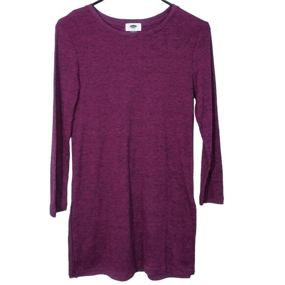 Old Navy Blouse Womens Small Purple Tunic Long Sleeve Rib-Knit Crew Neck Relaxed - Picture 2 of 7